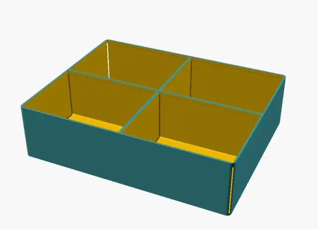Render of a drawer organizer with rows of bins